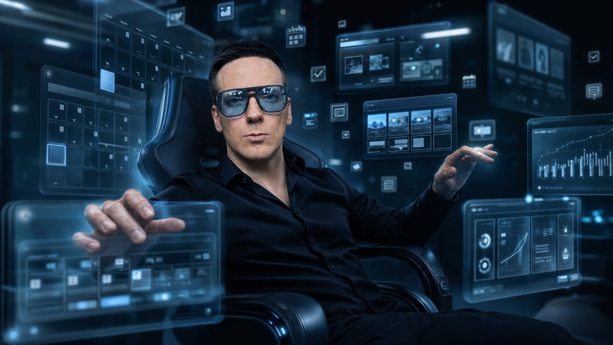 Автоматизация SMM: Олег управляет AI SMM офисом на синих голографических экранах