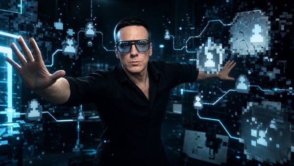 Синяя пиксельная обложка с Олегом про ошибки внедрения AI